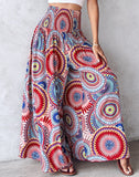 Floral Print High Waist Shirred Wide Leg Pants