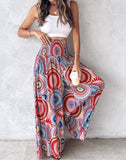 Floral Print High Waist Shirred Wide Leg Pants