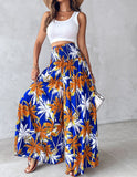 Floral Print High Waist Shirred Wide Leg Pants