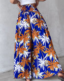 Floral Print High Waist Shirred Wide Leg Pants