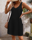 Women's Floral Sundress with Pockets - Summer Beach V-Neck Tank Dress