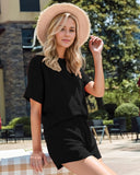 Women Summer Ribbed Knit Tracksuit Lounge Shorts Two Piece Set