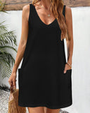 Women's Floral Sundress with Pockets - Summer Beach V-Neck Tank Dress