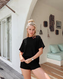 Women Summer Ribbed Knit Tracksuit Lounge Shorts Two Piece Set
