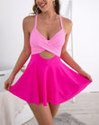 Cutout V Neck Wrap Swimdress Tummy Control